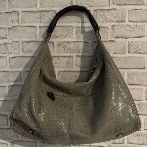 LOLA BERNARD gray croc embossed shimmer leather HOBO purse shoulder bag.